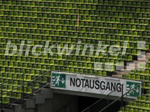 Olympiastadion Muenchen, Notausgang zwischen den Sitzreihen, Deutschland, Bayern, Muenchen<BR>Olympic Stadium Munich, emergency exit between seats, Germany, Bavaria, Muenchen - G. Vockel Olympiastadion Muenchen, Notausgang zwischen den Sitzreihen, Deutschland, Bayern, Muenchen<BR>Olympic Stadium Munich, emergency exit between seats, Germany, Bavaria, Muenchen - G. Vockel